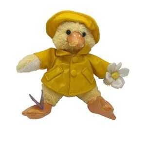 Vtg Commonwealth Yellow Duck Plush In Raincoat And Hat 2002 7” Butterfly Flower